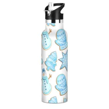Imagem de Garrafa de água de Natal de bonecos de neve de inverno com tampa de palha, garrafas de água isoladas de aço inoxidável para meninas e meninos, 590 ml, à prova de vazamento, livre de BPA, copos de