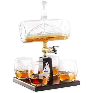 Imagem de Decantador reutilizável de uísque com 4 copos de uísque, 1100 ml, conjunto de decantadores de uísque e garrafa de uísque
