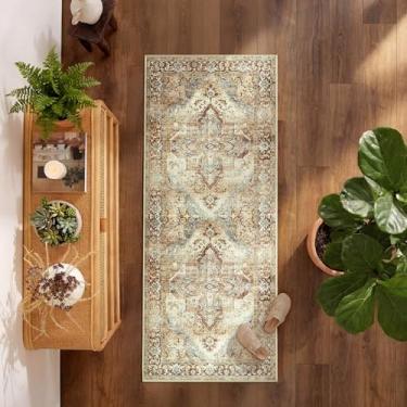 Imagem de jinchan Tapete de corrida 2x5, tapete vintage lavável para corredor, tapete interno fino retrô leve antiderrapante, corredores para Enrtyway, escritório em casa, lavanderia, cozinha