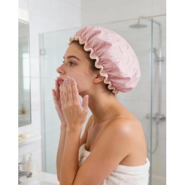 Imagem de Touca de banho impermeável de camada dupla rosa DJA177-03
