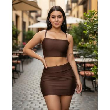 Imagem de Conjunto Cropped Com Alça e Bojo Costas Nuas e Saia Reta