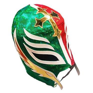 Imagem de Rey Mysterio Semi-Pro Wrestling Mask for Kids, Red Green Gold, Lycra Spandex, Handmade Lucha Libre Style