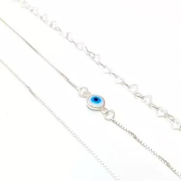 Imagem de 3 Pulseiras Veneziana Olho Grego Coração 17cm Prata 925 - Lojas La&Ny 