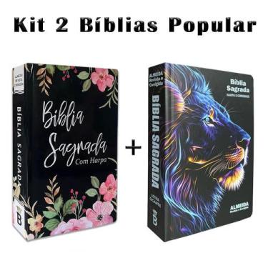 Imagem de Kit 2 Biblias Sagrada Letra Gigante Luxo Popular - Black Flowers e Leã