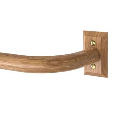 Imagem de Varões de cortina de madeira, varão de cortina resistente para janelas de 122 a 213 cm, varão decorativo curvado ajustável, haste de escurecimento de ambiente boho para cortinas blackout, madeira