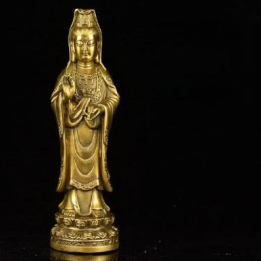 Imagem de FENNYYAR Ornamento de cobre estátua de Bodhisattva Guanyin, 20 cm, decoração Feng Shui para sala de estar em casa