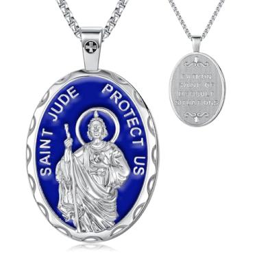 Imagem de OigvcoTe Colar São Miguel/São Cristóvão/Virgem Maria Padroeira, medalhão oval de cobre banhado a ouro com versículos da Bíblia, joia de amuleto de proteção religiosa para homens e mulheres, One Size