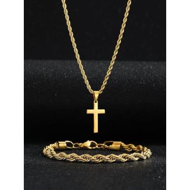 Imagem de Colar de cruz para mulheres moderno – Colar de cruz minimalista banhado a ouro real 18K delicado com pulseira de ouro para mulheres joias presentes
