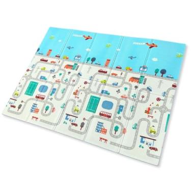 Imagem de Tapete Infantil Térmico Emborrachado Dobrável 1,80m x 1,50m - Espuma XPE 6mm Impermeável - Tapete de Atividades para Bebê com Sacola de Transporte (Pista ou Urso) (Carros)