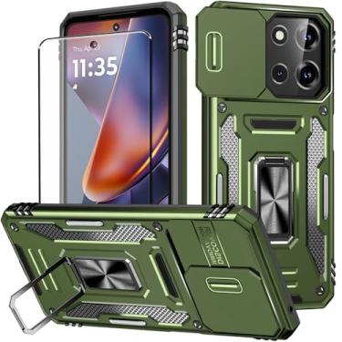 Imagem de Aozuoton Capa para Moto G 2025 com protetor de tela e com capa para câmera, suporte rotativo de grau militar de 360° (resistente), proteção à prova de choque, capa para Moto G 2025 verde exército