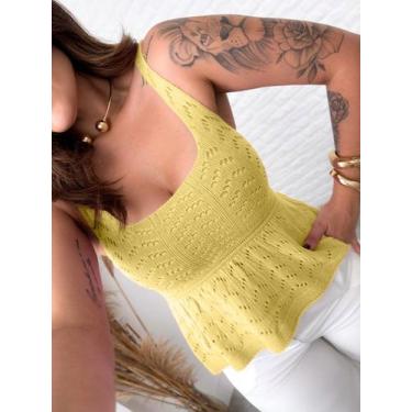 Imagem de Bata Rendada Blusa Feminina Babado Regata Blusinha Tricot Verão Modal 