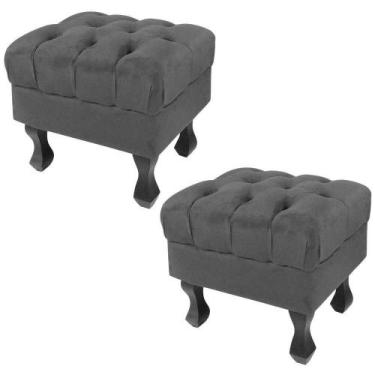 Imagem de Kit 02 Puff Retrô Luis XV Capitonê Suede Grafite - D'Rossi