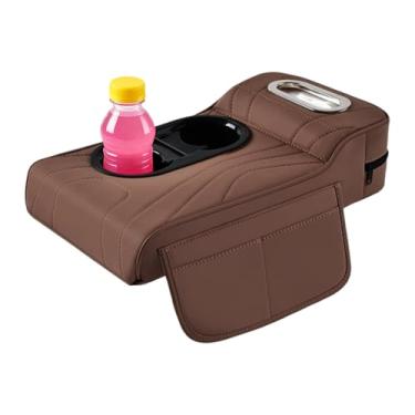 Imagem de Caixa de armazenamento de apoio de braço para carro | Reforço de travesseiro de descanso de braço automotivo, capa de console central com suporte de copo | para veículo SUV caminhão Auto Sedan
