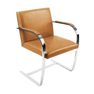 Imagem de Cadeira Brno Couro Natural Caramelo Barra Chata Cromada