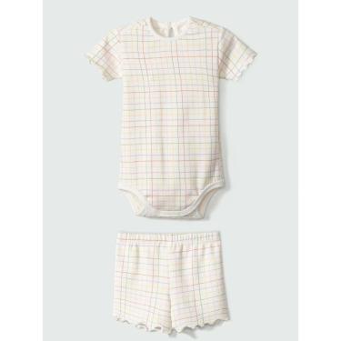 Imagem de Conjunto Bêbe Menina Body/Shorts Xadrez Off White Hering-Feminino