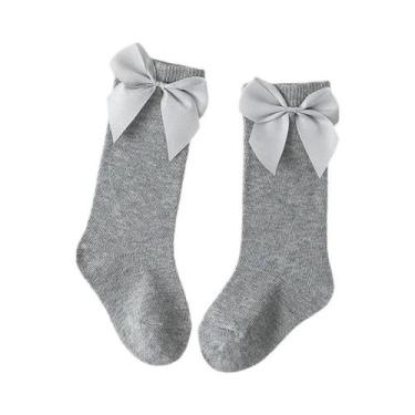 Imagem de Meias De Algodão Para Meninas Até O Joelho Com Laço Grande Para Crianç