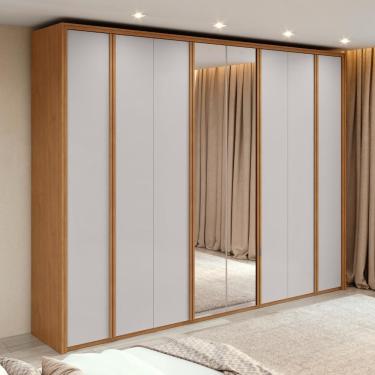 Imagem de Guarda Roupa Casal Easy Glow 8 Portas de Bater 6 Gavetas 100% MDF Amendoa Clean-Off White