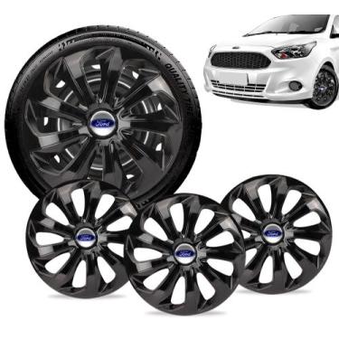 Imagem de Jogo 4 Calota Velox Aro 14 Preta Ford Ka Fiesta Focus Escort - Elitte