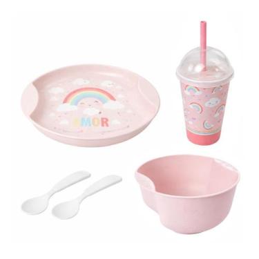 Imagem de Kit Refeicao Infantil 5 Pecas Introducao Alimentar Plasutil Arco Iris 