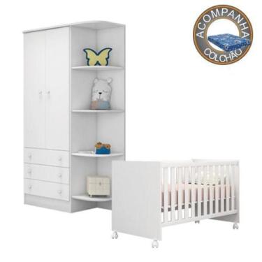 Imagem de Quarto de Bebê Berço c/Rod Colchão Physical e Guarda Roupa Doce Sonho 