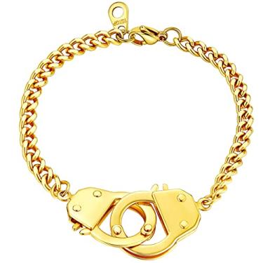 Imagem de ChainsHouse Colar de aço inoxidável/18 K banhado a ouro/preto com pingente de cadeado, ajustável, para casais, pulseira para homens e mulheres, presente, Metal,