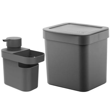 Imagem de Lixeira Para Pia De Cozinha 4,7L E Dispenser Porta Detergente E Organizador 650ml Chumbo OU