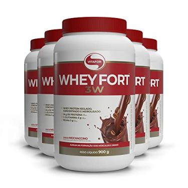 Imagem de Kit 5 Whey Fort 3W Vitafor Mochaccino 900g