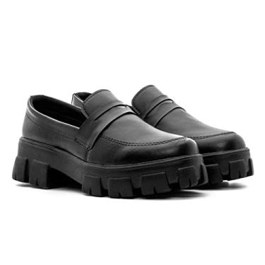 Imagem de Sapato Mocassim Feminino Oxford Casual Solado Plataforma Tratorado Vintage - Preto/37