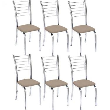 Imagem de Kit 6 Cadeiras Vanessa Cromada Para Cozinha-Assento Suede Bege - Gat M