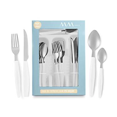 Imagem de Faqueiro Inox Jogo De Talheres Porta Talher Com 25 Peças, MM House (Branco)
