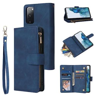 Imagem de Capa de telefone de couro com zíper para Samsung Galaxy S23 S20 FE S21 S22 Ultra S10 S9 Plus Note 20 10 A04E A14 A34 A54 A74 Capa de cartão carteira, azul, para Samsung S21