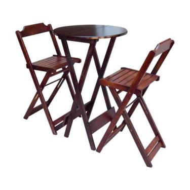 Imagem de Conjunto Bistrô Com 2 Cadeiras De Madeira Dobravel - Imbuia - Móveis G