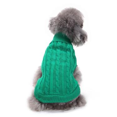 Imagem de CHBORCHICEN Suéteres para cães pequenos de malha para cães de estimação gatos quentes roupas de inverno suéter de filhote de gatinho (pequeno, verde)