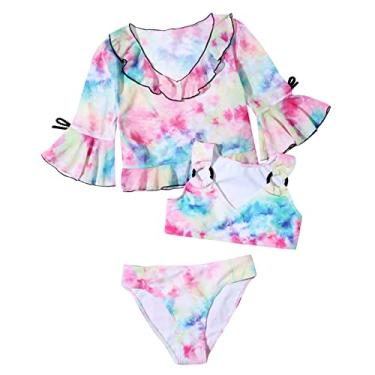 Imagem de Fatos de banho para meninas infantis bebês meninos verão estampado shorts camiseta praia maiô natação, Azul, 9-10 Years
