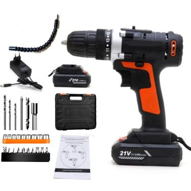 Imagem de Kit Ferramentas Bits Brocas Soquetes Furadeira E Parafusadeira Bivolt Sem Fio Recarregavel + 2 Baterias 21v e Maleta