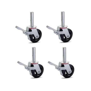 Imagem de Kit 04 Rodizio Para Andaime Roda De Borracha Ferro Giratório