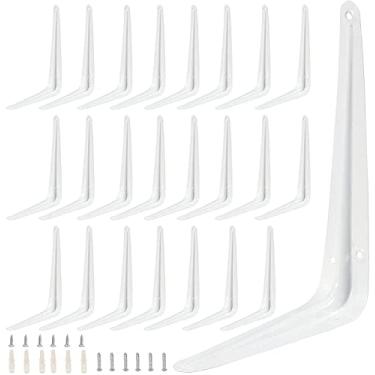 Imagem de ZOENHOU Pacote com 24 suportes brancos de 20 x 25 cm, suporte em L resistente com parafusos e tubos de expansão, suporte de prateleira de canto de parede de metal para prateleiras de pendurar na