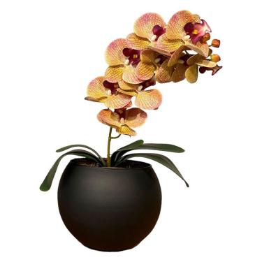 Imagem de Arranjo de Orquídea Rosa Tigre Centro de Mesa no Vaso Preto