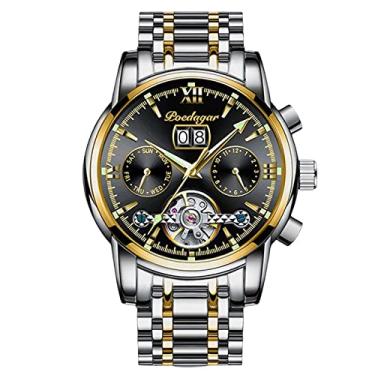 Imagem de RORIOS Relógio masculino automático mecânico com pulseira de aço inoxidável, luminoso, clássico, à prova d'água, relógio de pulso masculino, Preto A, L, Relógio automático, mecânico