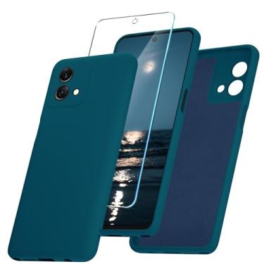 Imagem de YENAPOON Capa para Motorola Moto G Stylus 5G 2023 e 1 pacote com protetor de tela de vidro temperado [NÃO compatível com a versão 4G], capa protetora à prova de choque de silicone líquido fino, azul