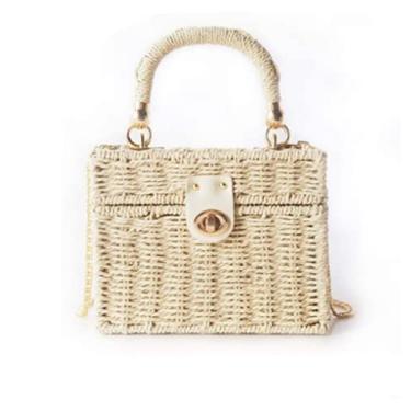 Imagem de Bolsa feminina de vime feita à mão vintage bolsa de praia mar bolsa casual sacola cesta bolsa de férias de palha, Bege, Large