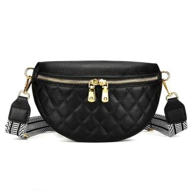 Imagem de Pochetes pretas para mulheres | Bolsa de cinto de couro, transversal antirroubo e alça ajustável, Preto 3, 9.45 x 3.54 x 5.9 inches, Bolsa esportiva