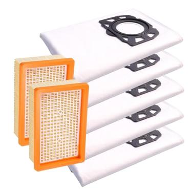 Imagem de LRFDRESS 2 filtros HEPA planos e 5 sacos de pó para aspirador de pó compatíveis com aspirador de pó Kärcher WD4 WD5 WD6 WD5P WD6P Premium MV4 MV5 MV6 Código 2.863-005.0 2.863-006.0.