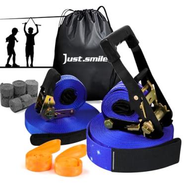 Imagem de Slackline Kit Slakcline mais longo 18,3 m com protetores de árvores, treinador de braço e bolsa de transporte, linhas de folga para quintal para crianças e adultos