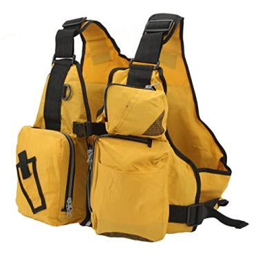 Imagem de Colete De Pesca Com Mosca De Malha MOUMOUTEN, Tamanho Universal, Vários Bolsos, Material à Prova D'água, Ideal Para Homens E Mulheres, Colete Leve Com Mochila De Poliéster, Amarelo Respirável
