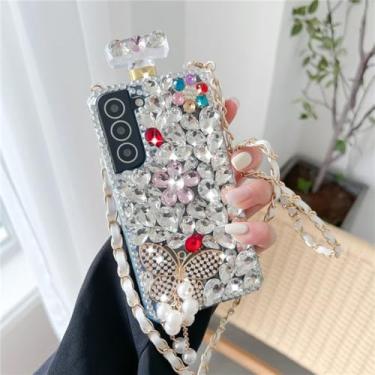 Imagem de Strass garrafa forma caso de telefone flores de cristal capa crossbody apto para iphone 15 14 13 12 11 pro max xr, vermelho, para iphone 15