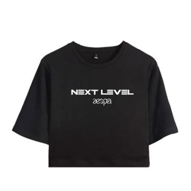 Imagem de Camiseta Aespa Next Level Star Style estampada para fãs de algodão gola redonda manga curta, Preto, G