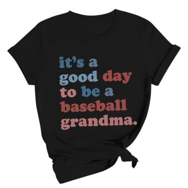 Imagem de Camiseta feminina PKDong It's A Good Day to Be A Baseball Grandma camiseta de beisebol estampada com letras engraçadas de verão na moda, Preto, P