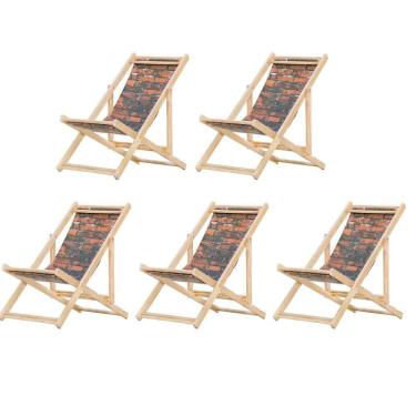 Imagem de Kit 5 Cadeira Madeira Espreguiçadeira Dobrável Sb-tijolo