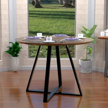 Imagem de Mesa Com Pés De Ferro Jantar Laís 90 Cm Modelo Industrial Imbuia